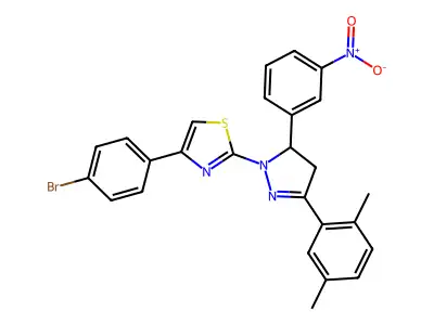 4-(4-bromophenyl)-2-(3-(2,5-dimethylphenyl)-5-{3-nitrophenyl}-4,5-dihydro-1H-pyrazol-1-yl)-1,3-thiazole structure