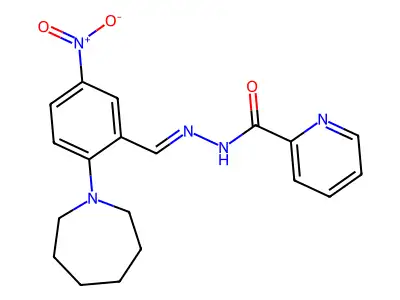 N-[(E)-[2-(azepan-1-yl)-5-nitrophenyl]methylideneamino]pyridine-2-carboxamide structure