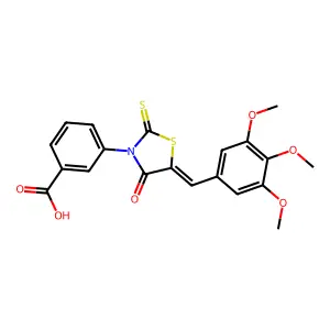 3-[(5Z)-4-oxo-2-thioxo-5-(3,4,5-trimethoxybenzylidene)-1,3-thiazolidin-3-yl]benzoic acid structure