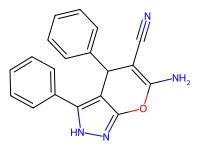 6-amino-3,4-diphenyl-1H,4H-pyrano[2,3-c]pyrazole-5-carbonitrile structure