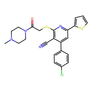 4-(4-chlorophenyl)-2-{[2-(4-methylpiperazin-1-yl)-2-oxoethyl]sulfanyl}-6-(thiophen-2-yl)pyridine-3-carbonitrile structure