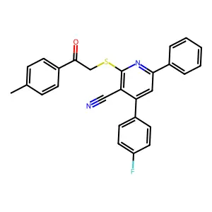 4-(4-fluorophenyl)-2-[2-(4-methylphenyl)-2-oxoethyl]sulfanyl-6-phenylpyridine-3-carbonitrile structure