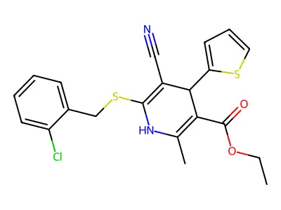 ethyl 6-[(2-chlorobenzyl)sulfanyl]-5-cyano-2-methyl-4-(2-thienyl)-1,4-dihydro-3-pyridinecarboxylate structure