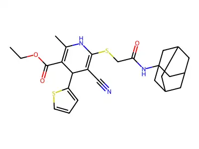 ethyl 6-{[2-(1-adamantylamino)-2-oxoethyl]sulfanyl}-5-cyano-2-methyl-4-(2-thienyl)-1,4-dihydro-3-pyridinecarboxylate structure