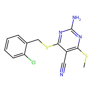 2-Amino-4-[(2-chlorobenzyl)sulfanyl]-6-(methylsulfanyl)pyrimidine-5-carbonitrile structure