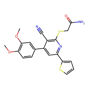 2-[3-Cyano-4-(3,4-dimethoxyphenyl)-6-thiophen-2-ylpyridin-2-yl]sulfanylacetamide structure