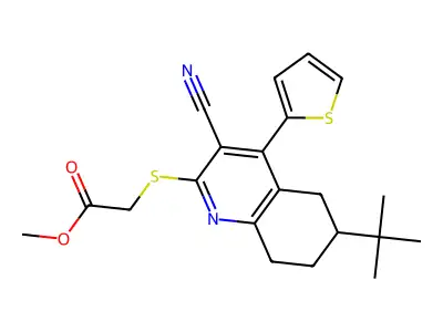 methyl 2-{[6-(tert-butyl)-3-cyano-4-(2-thienyl)-5,6,7,8-tetrahydro-2-quinolinyl]sulfanyl}acetate structure