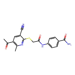 4-[[2-(5-Acetyl-3-cyano-6-methylpyridin-2-yl)sulfanylacetyl]amino]benzamide structure