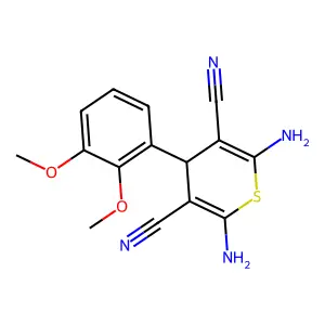 2,6-diamino-4-(2,3-dimethoxyphenyl)-4H-thiopyran-3,5-dicarbonitrile structure
