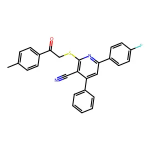 6-(4-fluorophenyl)-2-[2-(4-methylphenyl)-2-oxoethyl]sulfanyl-4-phenylpyridine-3-carbonitrile structure