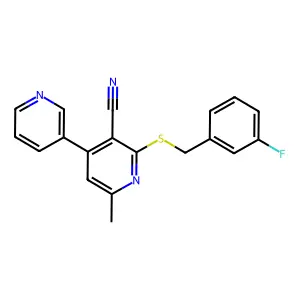 3-cyano-2-[(3-fluorobenzyl)sulfanyl]-6-methyl-4,3'-bipyridine structure