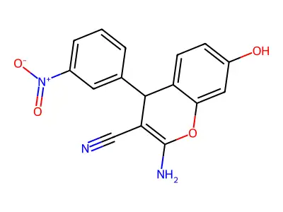 2-amino-7-hydroxy-4-(3-nitrophenyl)-4H-chromene-3-carbonitrile structure
