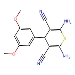 2,6-diamino-4-(3,5-dimethoxyphenyl)-4H-thiopyran-3,5-dicarbonitrile structure