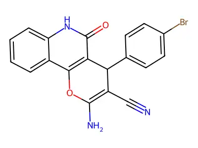 2-amino-4-(4-bromophenyl)-5-oxo-5,6-dihydro-4H-pyrano[3,2-c]quinoline-3-carbonitrile structure