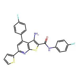 3-amino-N,4-bis(4-fluorophenyl)-6-(2-thienyl)thieno[2,3-b]pyridine-2-carboxamide structure