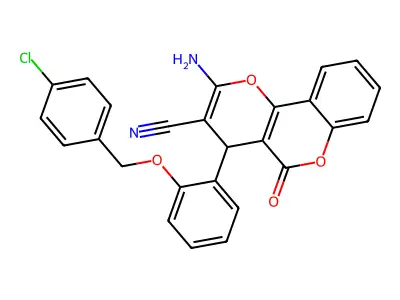 2-amino-4-{2-[(4-chlorobenzyl)oxy]phenyl}-5-oxo-4H,5H-pyrano[3,2-c]chromene-3-carbonitrile structure