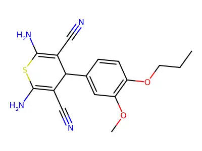 2,6-diamino-4-(3-methoxy-4-propoxyphenyl)-4H-thiopyran-3,5-dicarbonitrile structure