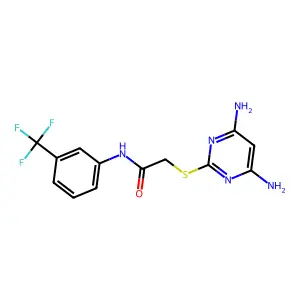 2-[(4,6-diamino-2-pyrimidinyl)sulfanyl]-N-[3-(trifluoromethyl)phenyl]acetamide structure