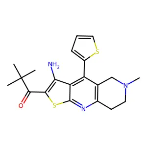 1-[3-amino-6-methyl-4-(2-thienyl)-5,6,7,8-tetrahydrothieno[2,3-b][1,6]naphthyridin-2-yl]-2,2-dimethyl-1-propanone structure