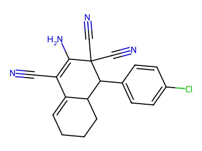 2-amino-4-(4-chlorophenyl)-4a,5,6,7-tetrahydro-4H-naphthalene-1,3,3-tricarbonitrile structure