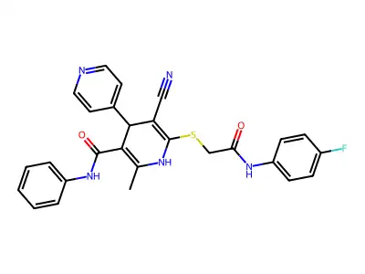 5-cyano-2-methyl-6-({2-oxo-2-[4-fluoroanilino]ethyl}sulfanyl)-N-phenyl-1,4-dihydro-4,4'-bipyridine-3-carboxamide structure