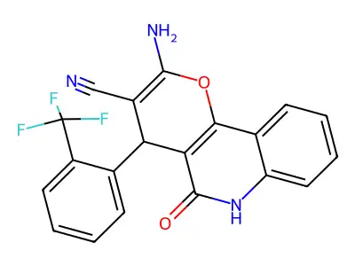 2-amino-5-oxo-4-[2-(trifluoromethyl)phenyl]-5,6-dihydro-4H-pyrano[3,2-c]quinoline-3-carbonitrile structure