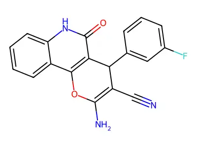 2-amino-4-(3-fluorophenyl)-5-oxo-5,6-dihydro-4H-pyrano[3,2-c]quinoline-3-carbonitrile structure