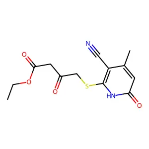Ethyl 4-[(3-cyano-1,6-dihydro-4-methyl-6-oxo-2-pyridinyl)thio]-3-oxobutanoate structure