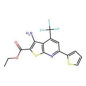 ethyl 3-amino-6-(thiophen-2-yl)-4-(trifluoromethyl)thieno[2,3-b]pyridine-2-carboxylate structure