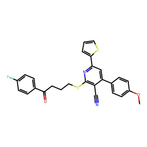 2-[4-(4-fluorophenyl)-4-oxobutyl]sulfanyl-4-(4-methoxyphenyl)-6-thiophen-2-ylpyridine-3-carbonitrile structure