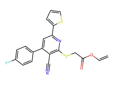 Vinyl 2-[3-cyano-4-(4-fluorophenyl)-6-(2-thienyl)-2-pyridylthio]acetate structure