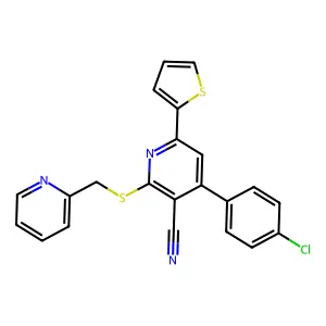 4-(4-chlorophenyl)-2-(pyridin-2-ylmethylsulfanyl)-6-thiophen-2-ylpyridine-3-carbonitrile structure
