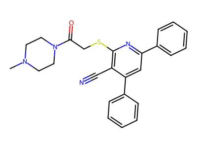 2-((2-(4-Methylpiperazin-1-yl)-2-oxoethyl)thio)-4,6-diphenylnicotinonitrile structure