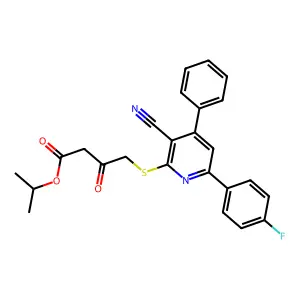 isopropyl 4-((3-cyano-6-(4-fluorophenyl)-4-phenylpyridin-2-yl)thio)-3-oxobutanoate structure