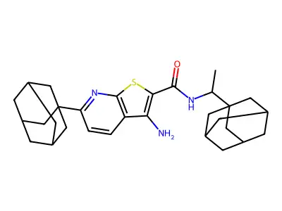 6-(1-adamantyl)-N-[1-(1-adamantyl)ethyl]-3-aminothieno[2,3-b]pyridine-2-carboxamide structure