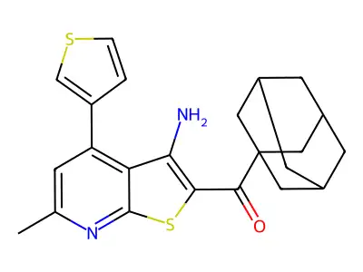 1-Adamantyl-(3-amino-6-methyl-4-thiophen-3-ylthieno[2,3-b]pyridin-2-yl)methanone structure