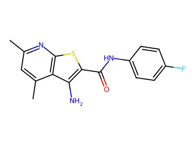 3-amino-N-(4-fluorophenyl)-4,6-dimethylthieno[2,3-b]pyridine-2-carboxamide structure