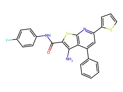 3-amino-N-(4-fluorophenyl)-4-phenyl-6-(2-thienyl)thieno[2,3-b]pyridine-2-carboxamide structure