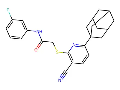 2-[6-(1-adamantyl)-3-cyanopyridin-2-yl]sulfanyl-N-(3-fluorophenyl)acetamide structure