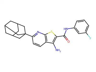 6-(1-adamantyl)-3-amino-N-(3-fluorophenyl)thieno[2,3-b]pyridine-2-carboxamide structure