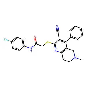2-[(3-cyano-6-methyl-4-phenyl-5,6,7,8-tetrahydro[1,6]naphthyridin-2-yl)sulfanyl]-N-(4-fluorophenyl)acetamide structure