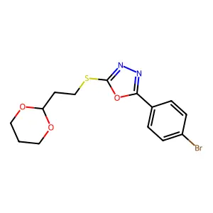2-(4-Bromophenyl)-5-{[2-(1,3-dioxan-2-yl)ethyl]sulfanyl}-1,3,4-oxadiazole structure