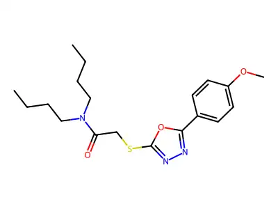N,N-dibutyl-2-{[5-(4-methoxyphenyl)-1,3,4-oxadiazol-2-yl]sulfanyl}acetamide structure