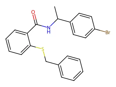 2-benzylsulfanyl-N-[1-(4-bromophenyl)ethyl]benzamide structure