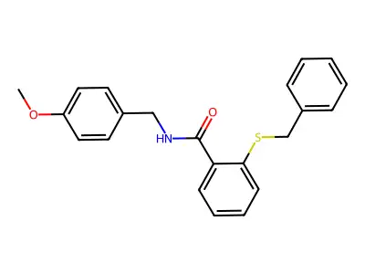 2-benzylsulfanyl-N-[(4-methoxyphenyl)methyl]benzamide structure