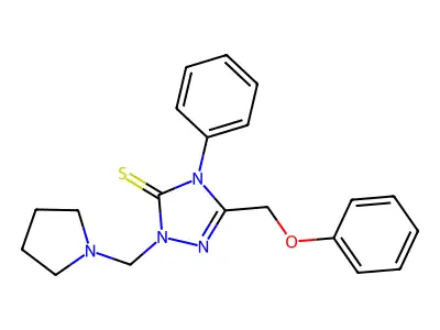 5-(phenoxymethyl)-4-phenyl-2-(pyrrolidin-1-ylmethyl)-2,4-dihydro-3H-1,2,4-triazole-3-thione structure