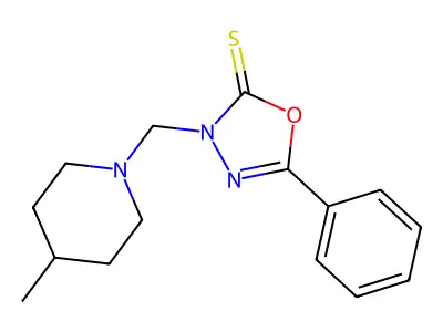 3-[(4-Methylpiperidin-1-yl)methyl]-5-phenyl-1,3,4-oxadiazole-2-thione structure