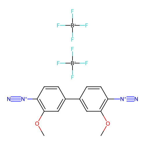 3,3'-Dimethoxy-[1,1'-biphenyl]-4,4'-bis(diazonium) bis[tetrafluoroborate] structure