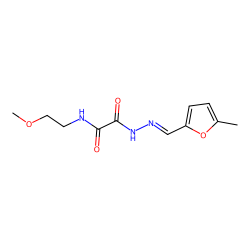 N-(2-methoxyethyl)-N'-[(E)-(5-methylfuran-2-yl)methylideneamino]oxamide structure