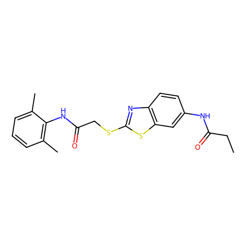 N-(2-((2-((2,6-dimethylphenyl)amino)-2-oxoethyl)thio)benzo[d]thiazol-6-yl)propionamide structure